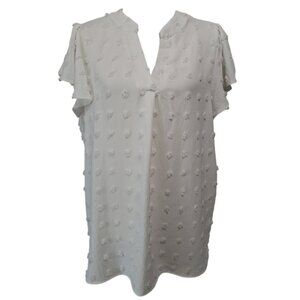 Fantaslook White Blouse V Neck Ruffle Sleeve Women's Large